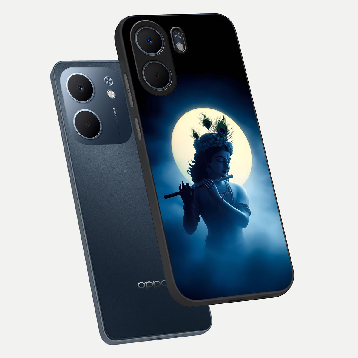 Divine Moon Flute phone case For Oppo A5x 5G showing premium glass back cover with detailed artwork
