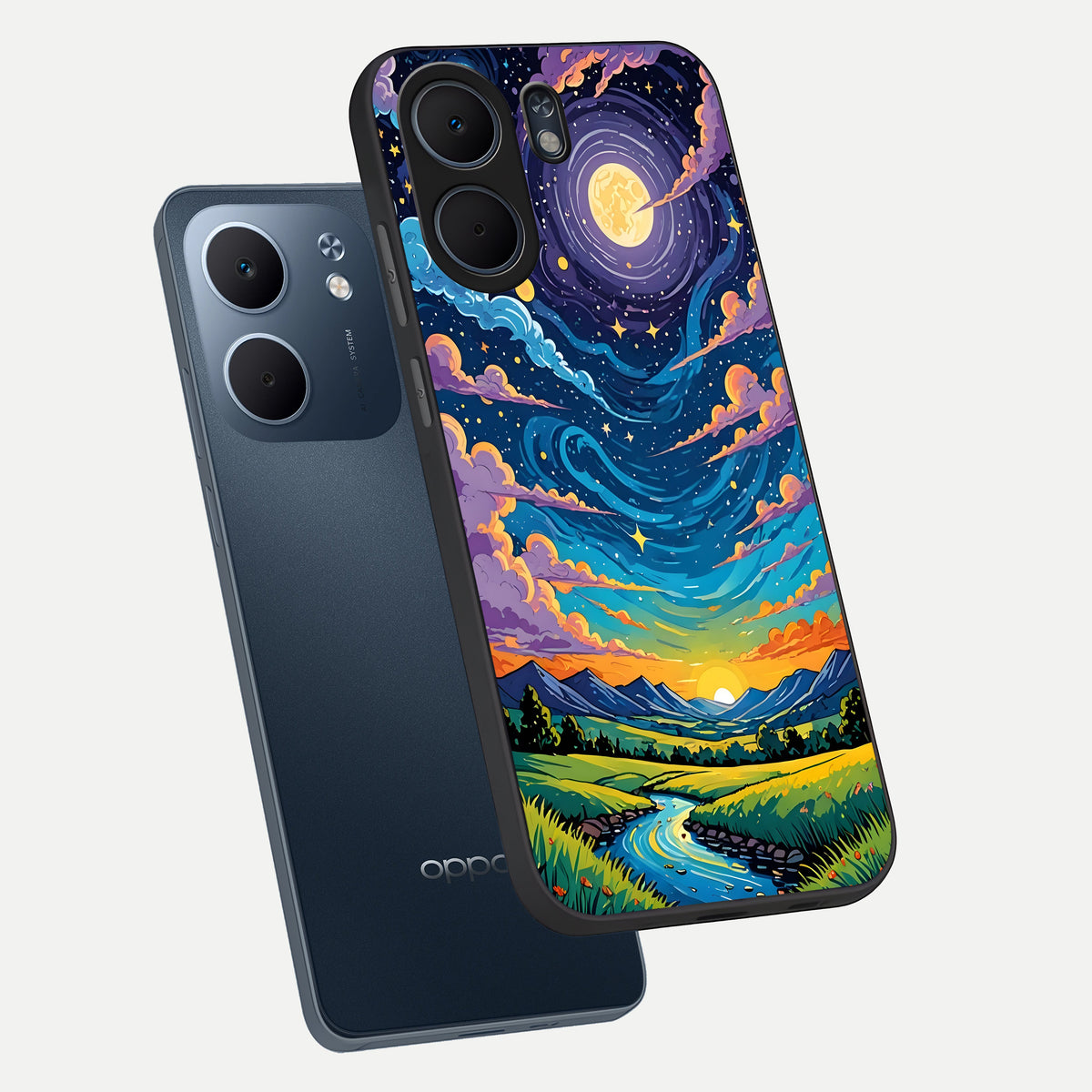  Dreamy Night Landscape phone case For Oppo A5x 5G showing premium glass back cover with detailed artwork