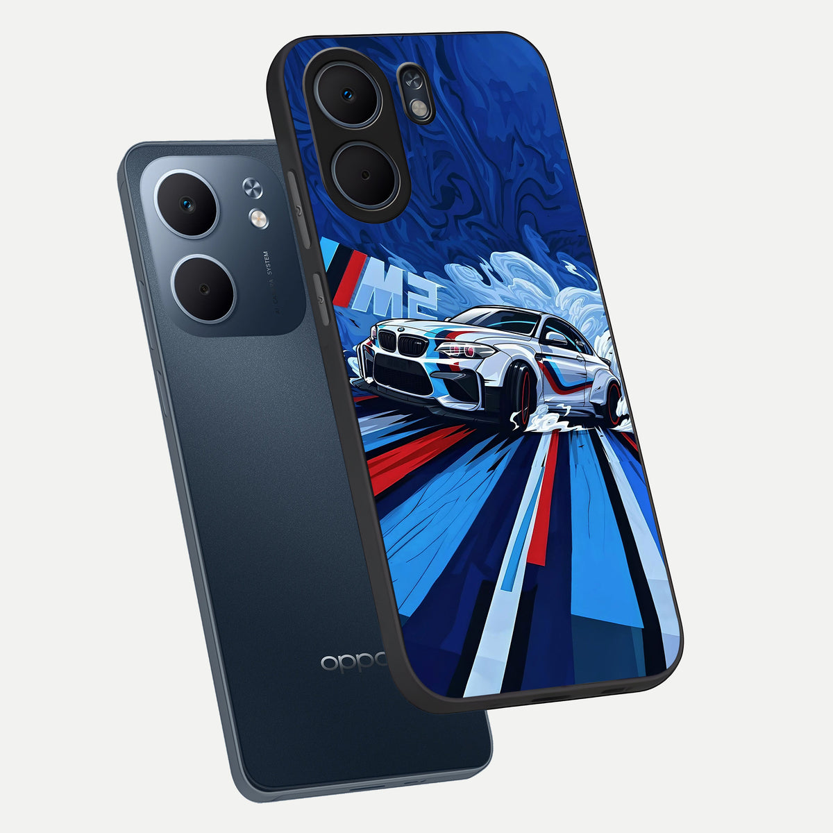  Drift Power Rush phone case For Oppo A5x 5G showing premium glass back cover with detailed artwork