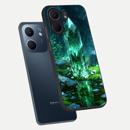  Emerald Light Crystal phone case For Oppo A5x 5G showing premium glass back cover with detailed artwork