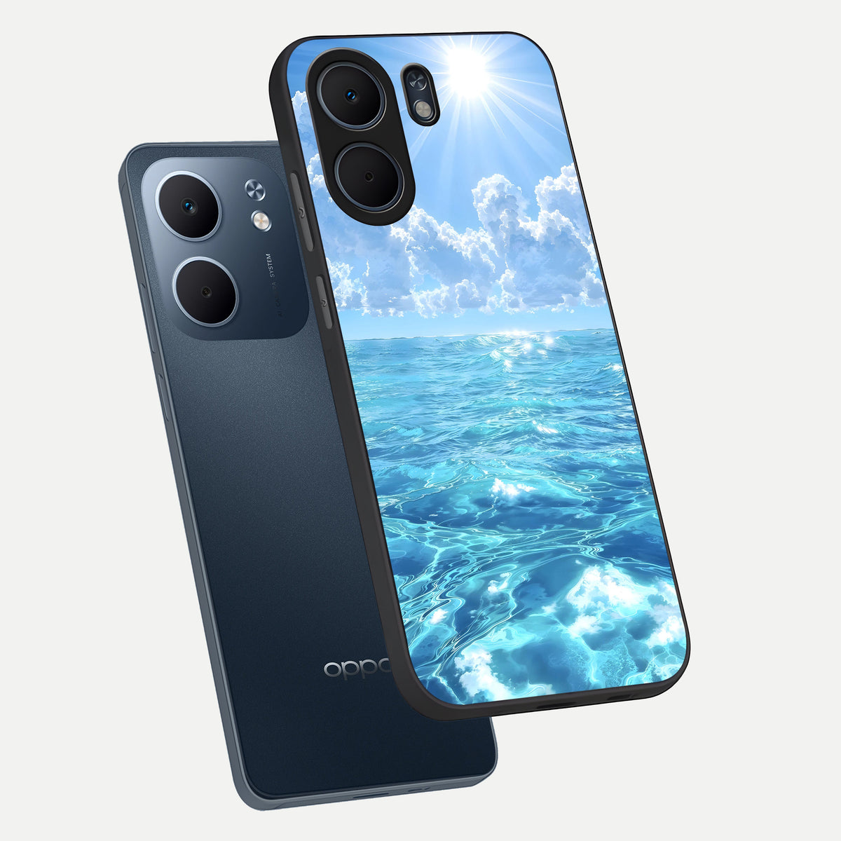  Endless Ocean Horizon phone case For Oppo A5x 5G showing premium glass back cover with detailed artwork