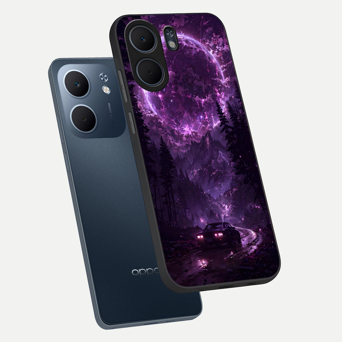  Eternal Cosmic Drive phone case For Oppo A5x 5G showing premium glass back cover with detailed artwork