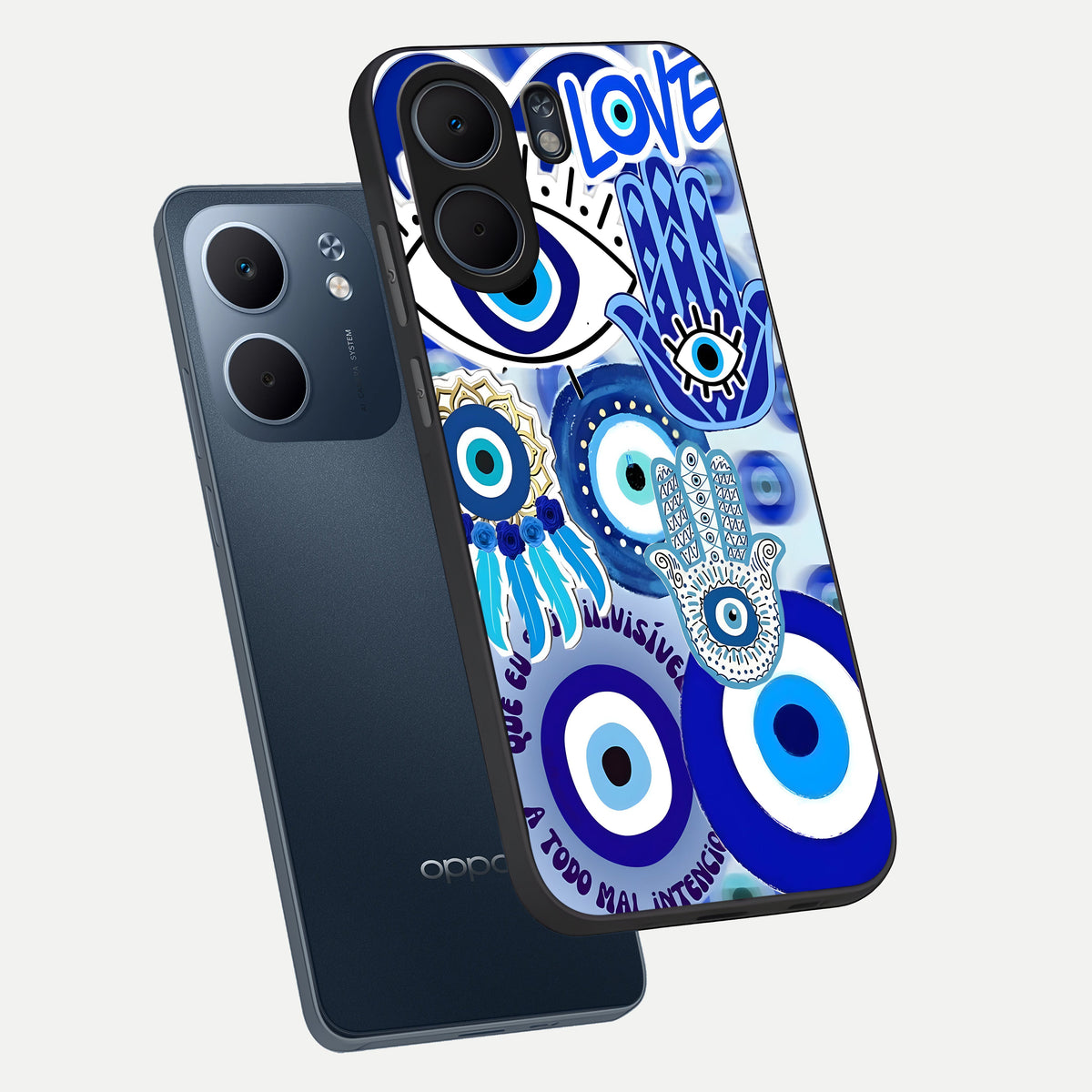  Evil Eyes Dream phone case For Oppo A5x 5G showing premium glass back cover with detailed artwork