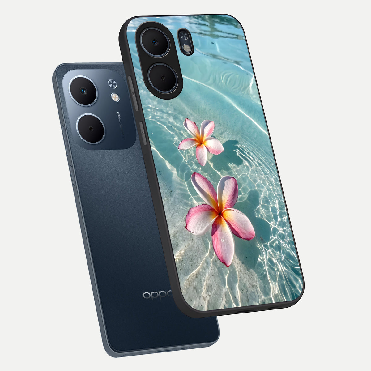  Floating Bloom Bliss phone case For Oppo A5x 5G showing premium glass back cover with detailed artwork