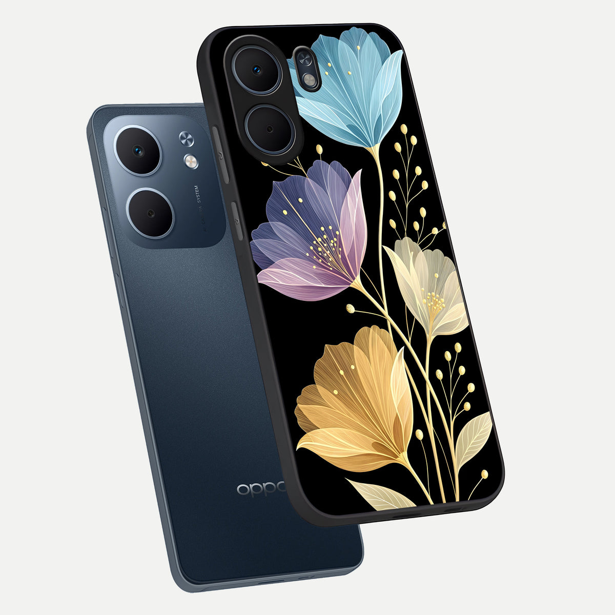  Flower Bloom Glow phone case For Oppo A5x 5G showing premium glass back cover with detailed artwork