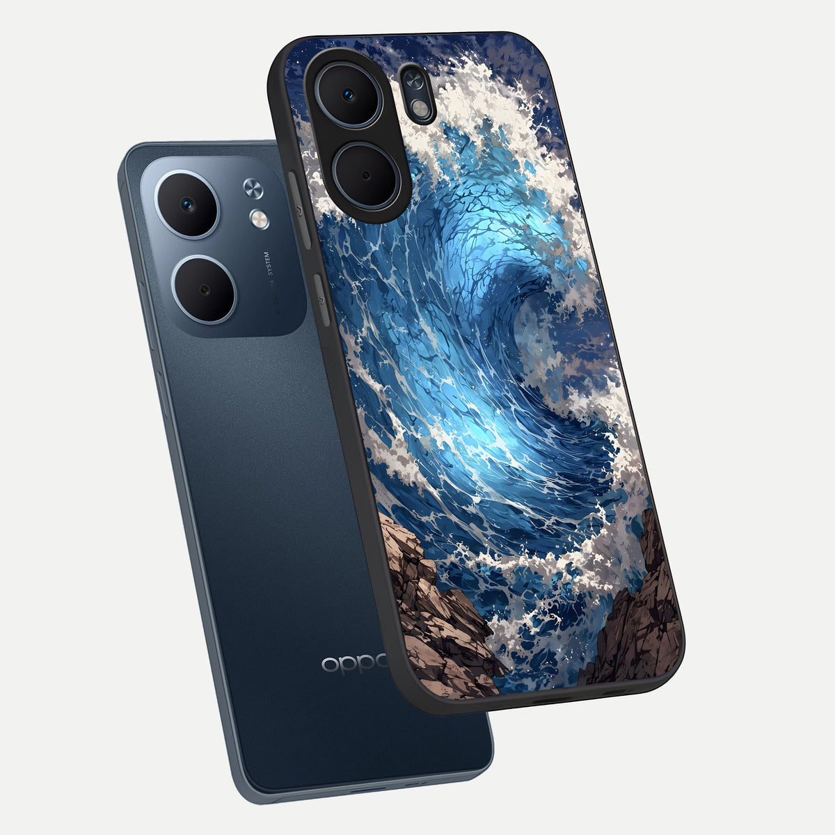  Giant Ocean Wave phone case For Oppo A5x 5G showing premium glass back cover with detailed artwork