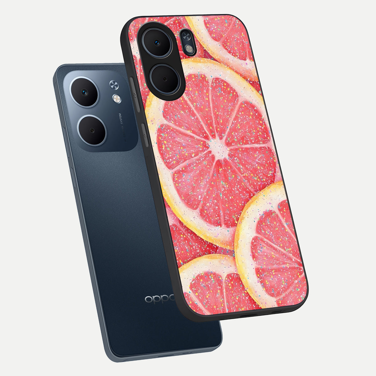  Glitter Grapefruit phone case For Oppo A5x 5G showing premium glass back cover with detailed artwork