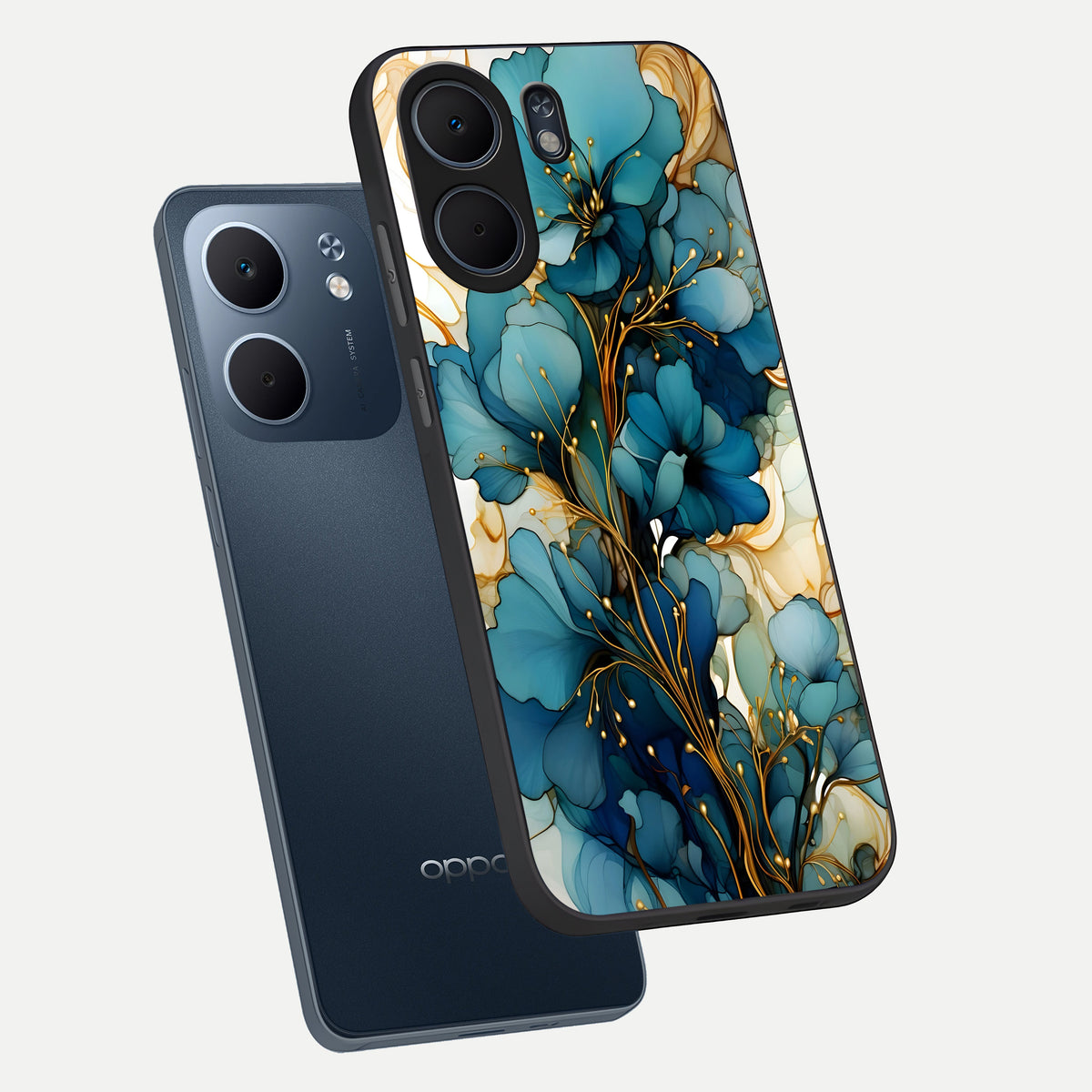  Golden Bloom Symphony phone case For Oppo A5x 5G showing premium glass back cover with detailed artwork