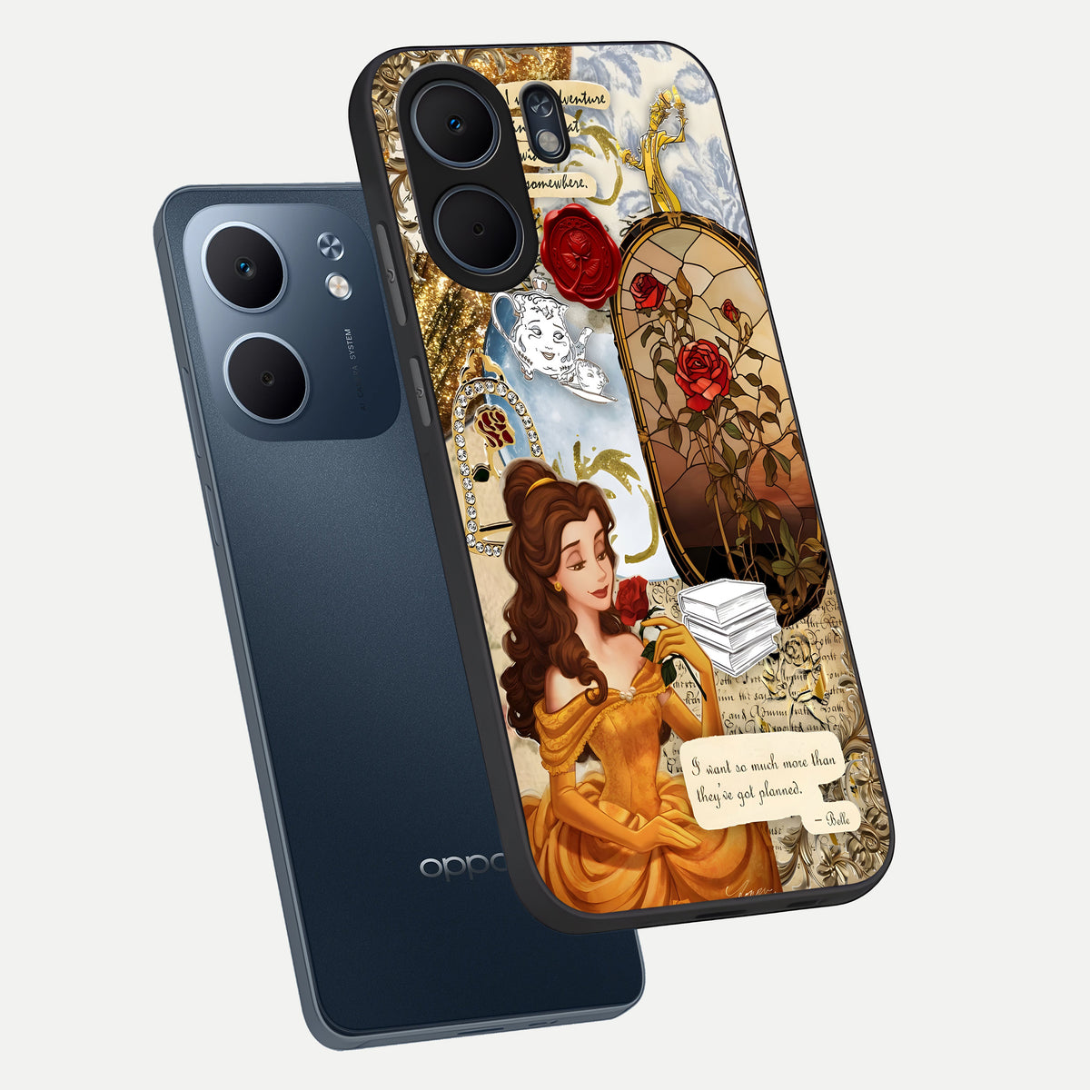  Golden Dream Belle phone case For Oppo A5x 5G showing premium glass back cover with detailed artwork