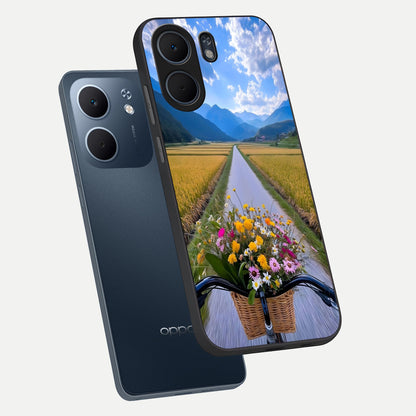  Golden Field Journey phone case For Oppo A5x 5G showing premium glass back cover with detailed artwork
