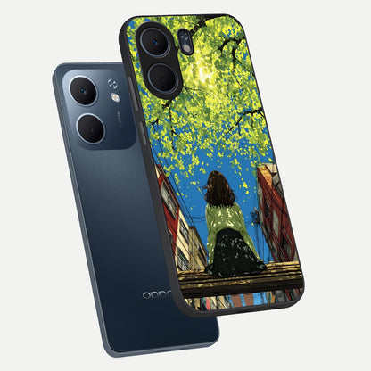  Golden Leaves Glow phone case For Oppo A5x 5G showing premium glass back cover with detailed artwork