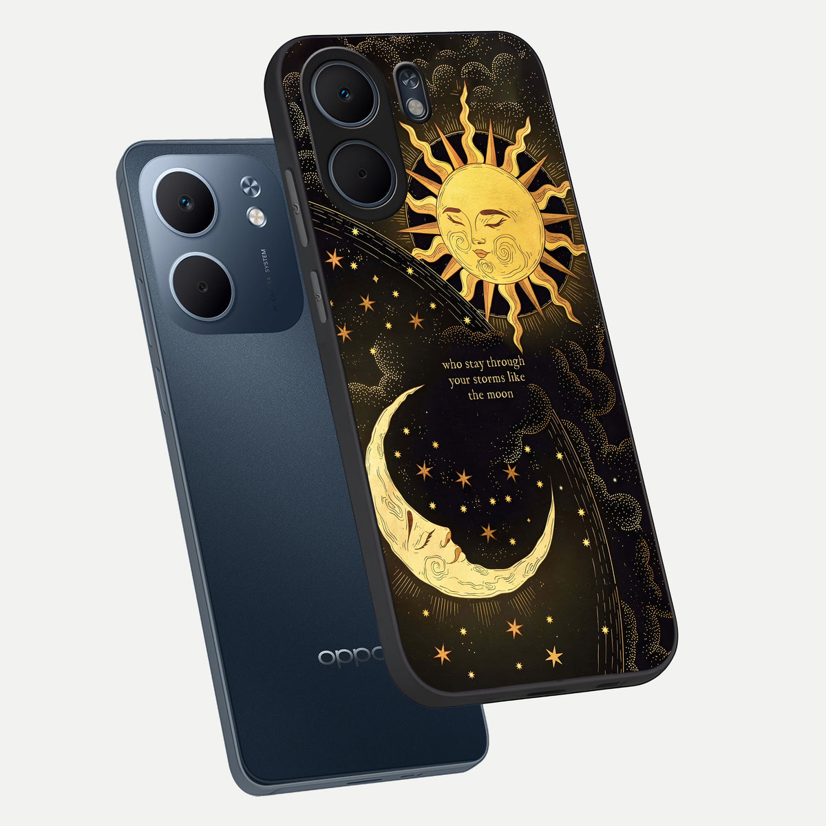  Golden Lunar Love phone case For Oppo A5x 5G showing premium glass back cover with detailed artwork