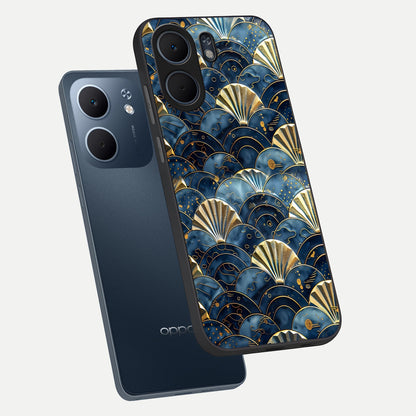  Golden Wave Luxe phone case For Oppo A5x 5G showing premium glass back cover with detailed artwork