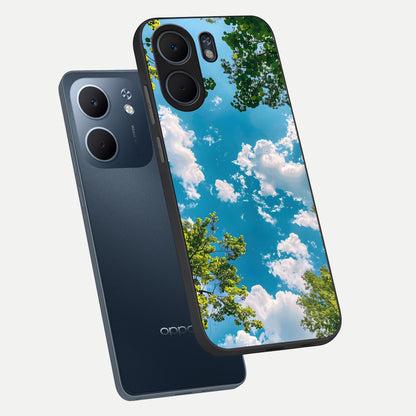  Green Moon Energy phone case For Oppo A5x 5G showing premium glass back cover with detailed artwork