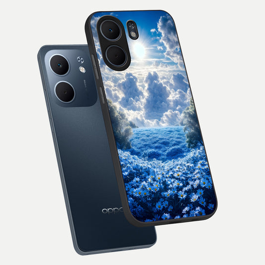  Heavenly Daisy Horizon phone case For Oppo A5x 5G showing premium glass back cover with detailed artwork