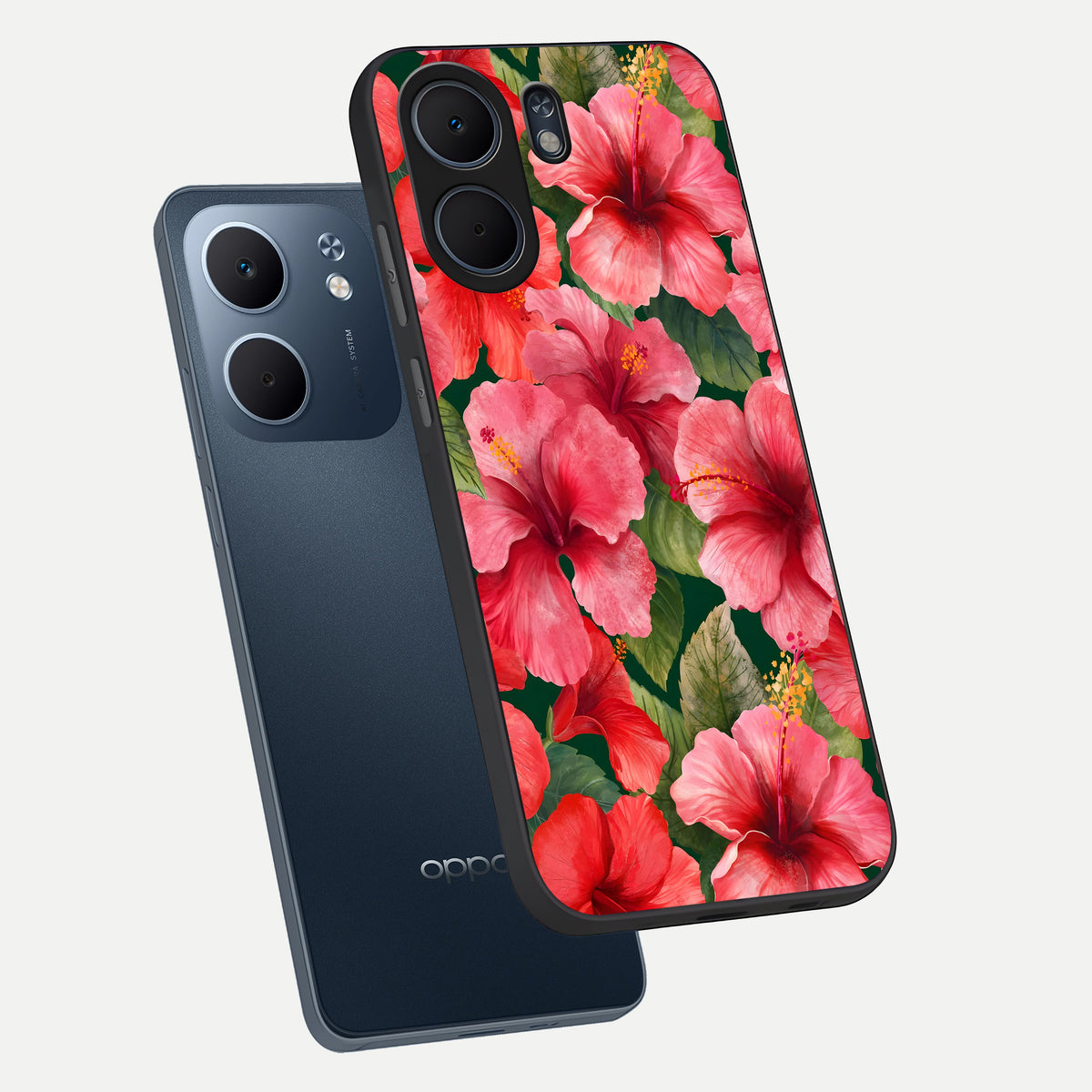  Hibiscus Pattern phone case For Oppo A5x 5G showing premium glass back cover with detailed artwork