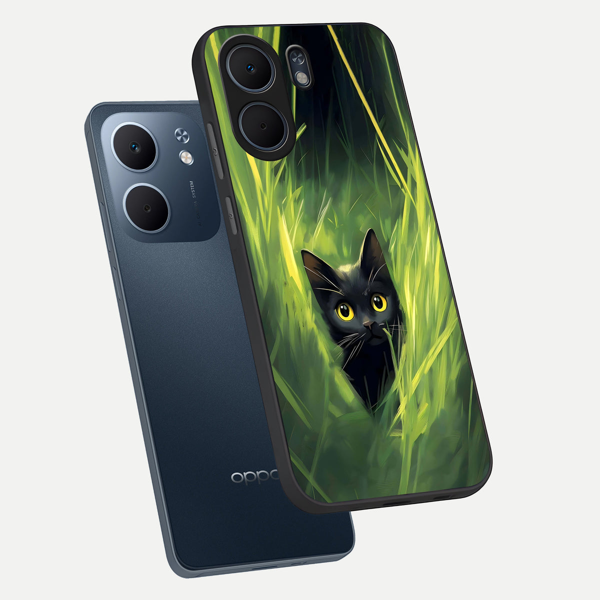  Hidden Cat Whisper phone case For Oppo A5x 5G showing premium glass back cover with detailed artwork