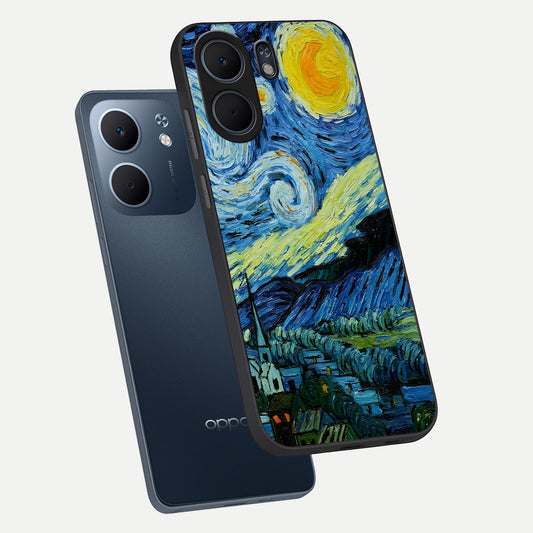 Inspired Van Gogh Art phone case For Oppo A5x 5G showing premium glass back cover with detailed artwork