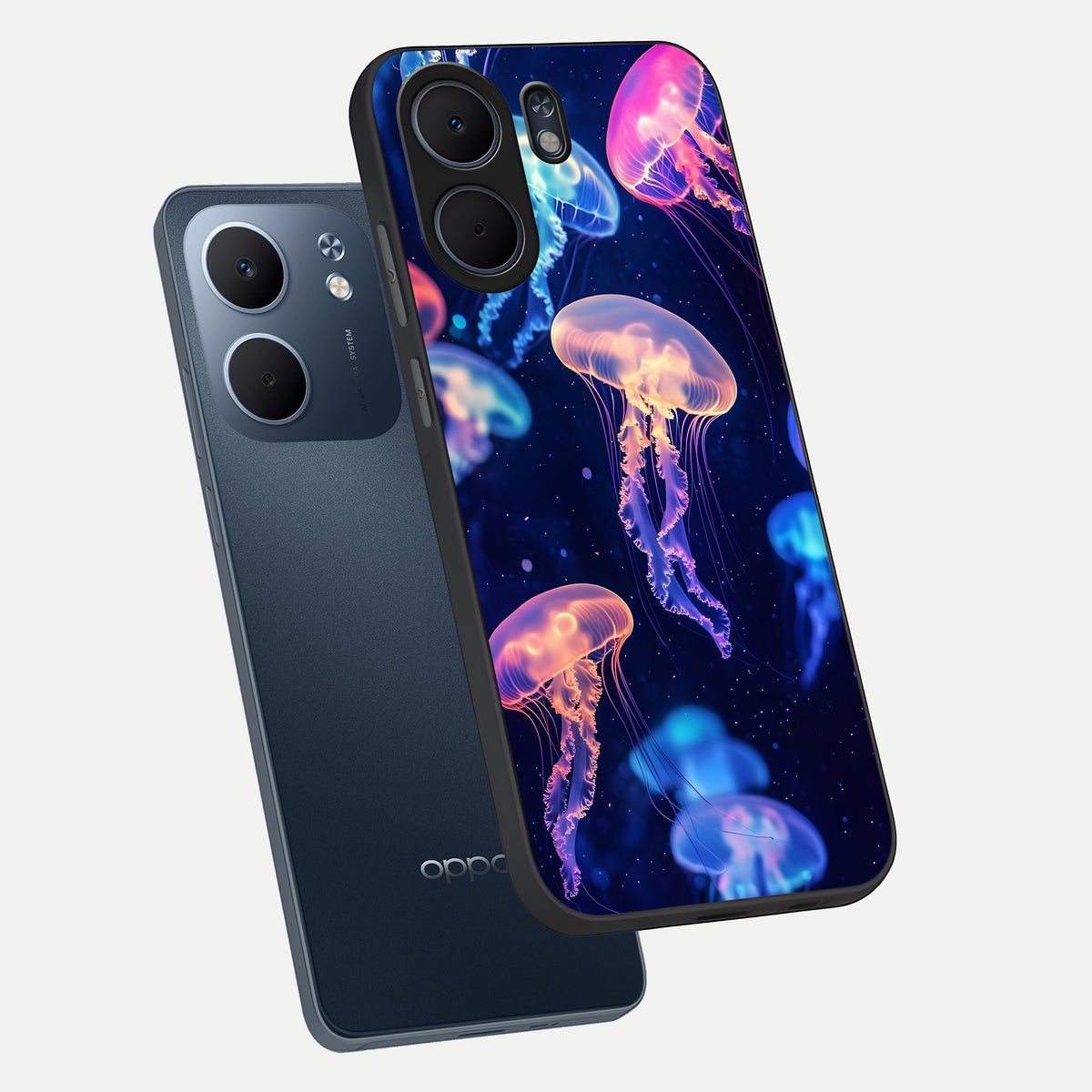  Jellyfish Pattern phone case For Oppo A5x 5G showing premium glass back cover with detailed artwork