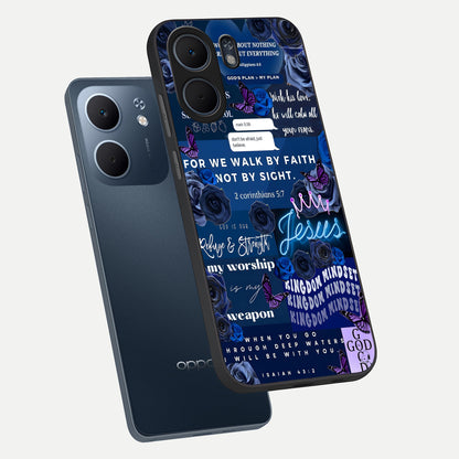  Kingdom Faith Glow phone case For Oppo A5x 5G showing premium glass back cover with detailed artwork