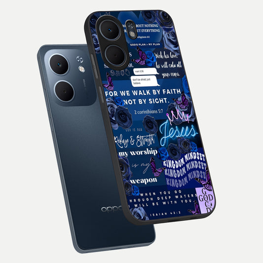 Kingdom Faith Glow phone case For Oppo A5x 5G showing premium glass back cover with detailed artwork