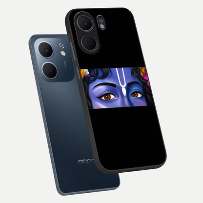  Krishna Eye phone case For Oppo A5x 5G showing premium glass back cover with detailed artwork