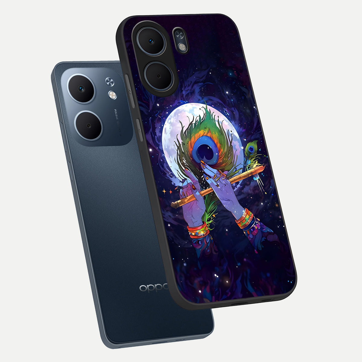  Krishna Hands Art phone case For Oppo A5x 5G showing premium glass back cover with detailed artwork