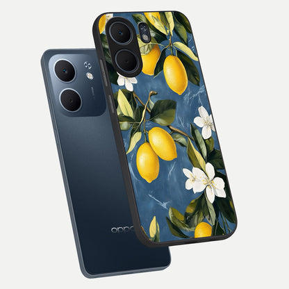  Lemon Dream Garden phone case For Oppo A5x 5G showing premium glass back cover with detailed artwork