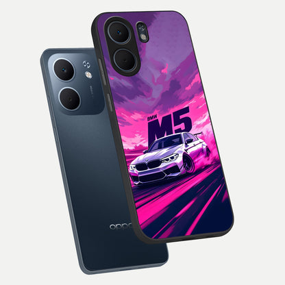  MS Neon Car phone case For Oppo A5x 5G showing premium glass back cover with detailed artwork