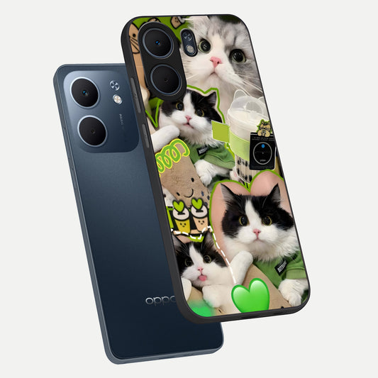  Matcha Cats Mood phone case For Oppo A5x 5G showing premium glass back cover with detailed artwork