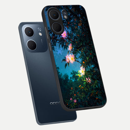  Midnight Bloom Glow phone case For Oppo A5x 5G showing premium glass back cover with detailed artwork