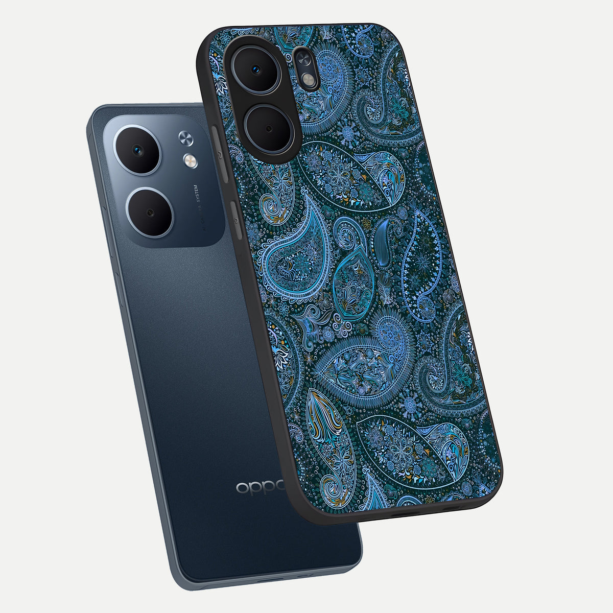  Midnight Paisley Glow phone case For Oppo A5x 5G showing premium glass back cover with detailed artwork