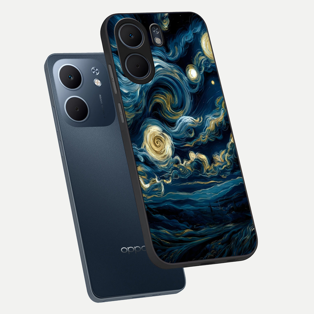  Midnight Sky Whirl phone case For Oppo A5x 5G showing premium glass back cover with detailed artwork