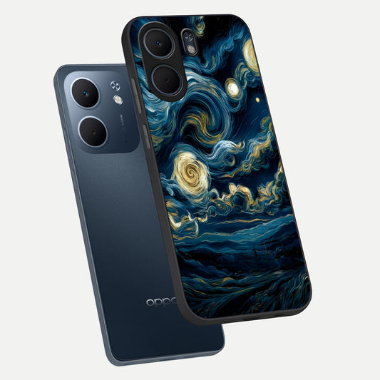  Midnight Sky Whirl phone case For Oppo A5x 5G showing premium glass back cover with detailed artwork