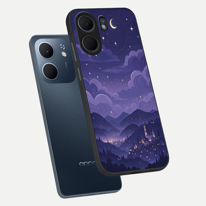  Minimal Night View phone case For Oppo A5x 5G showing premium glass back cover with detailed artwork