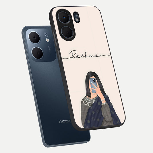  Mirror Mood Muse With Custom Name phone case For Oppo A5x 5G showing premium glass back cover with detailed artwork