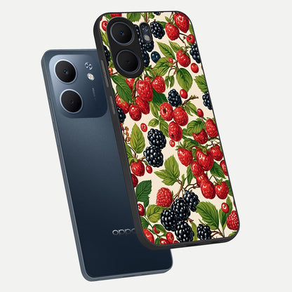  Mixed Berry Collage phone case For Oppo A5x 5G showing premium glass back cover with detailed artwork