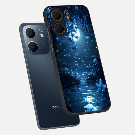  Moonlight Petal Dream phone case For Oppo A5x 5G showing premium glass back cover with detailed artwork