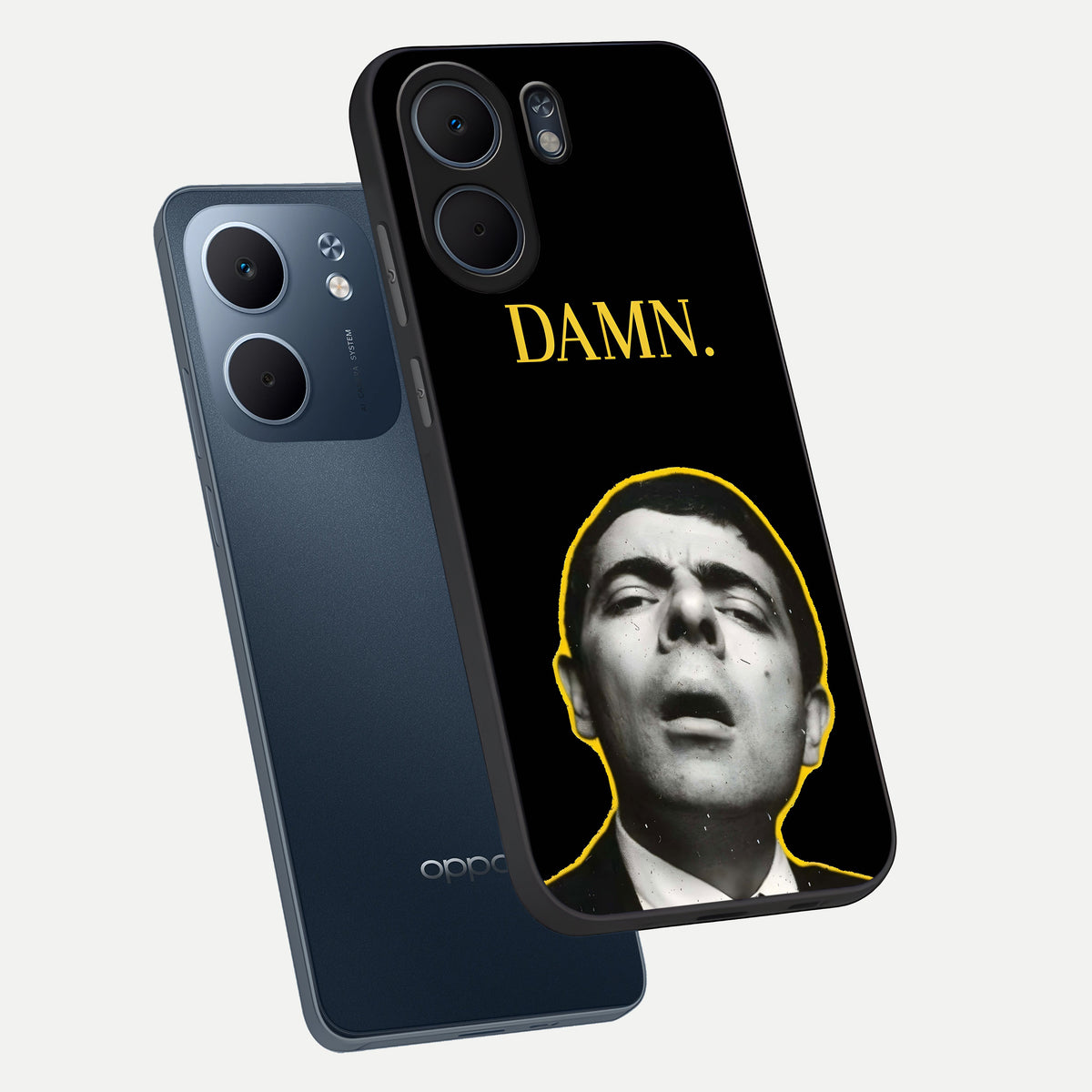  Mr Bean Damn phone case For Oppo A5x 5G showing premium glass back cover with detailed artwork