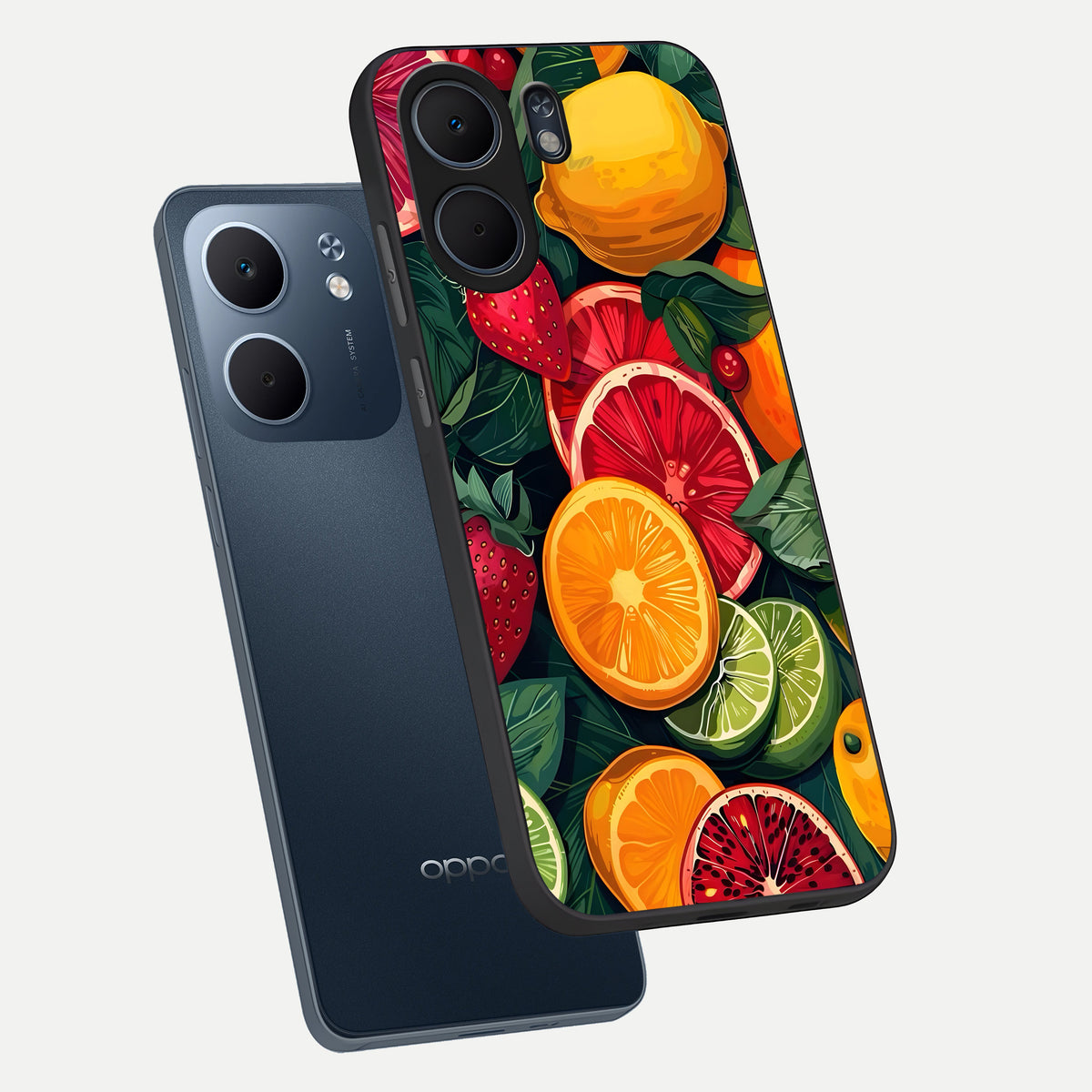  Multiple Fruits phone case For Oppo A5x 5G showing premium glass back cover with detailed artwork