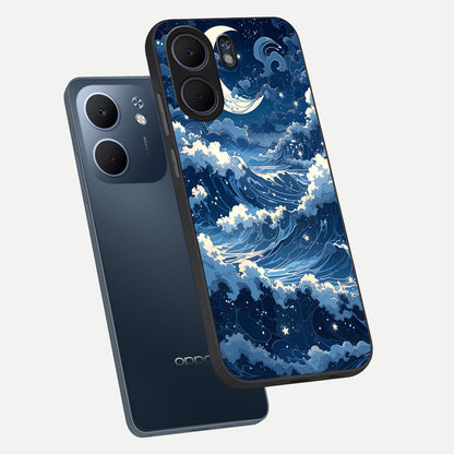  Ocean Moon Waves phone case For Oppo A5x 5G showing premium glass back cover with detailed artwork