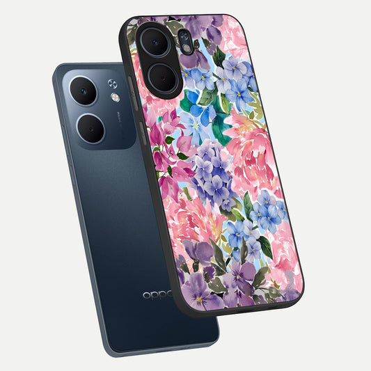 Pastel Floral Mix phone case For Oppo A5x 5G showing premium glass back cover with detailed artwork