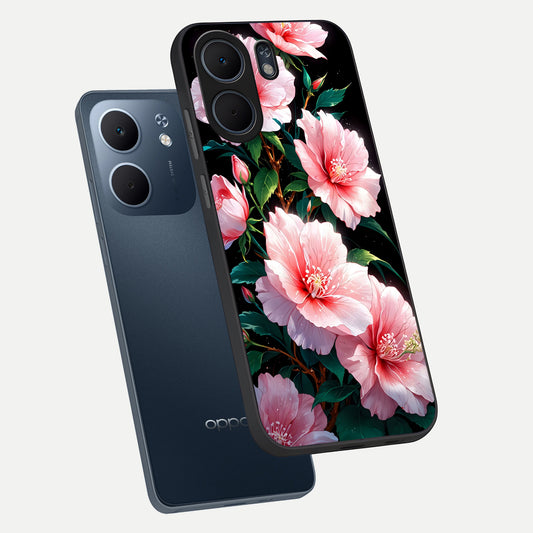  Peach Flower phone case For Oppo A5x 5G showing premium glass back cover with detailed artwork