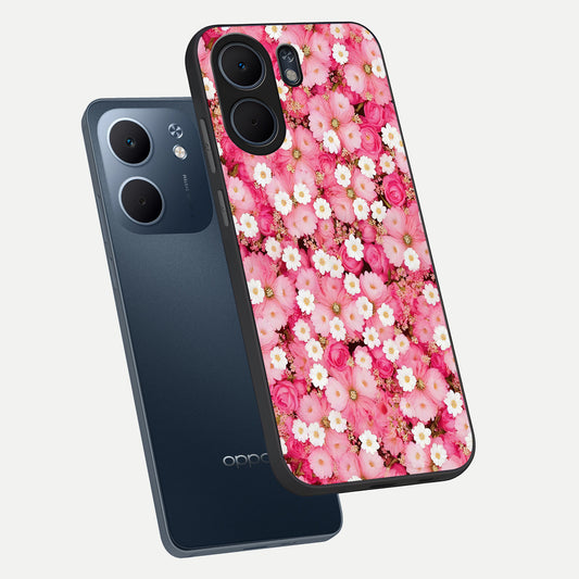  Pink Daisy Bliss phone case For Oppo A5x 5G showing premium glass back cover with detailed artwork