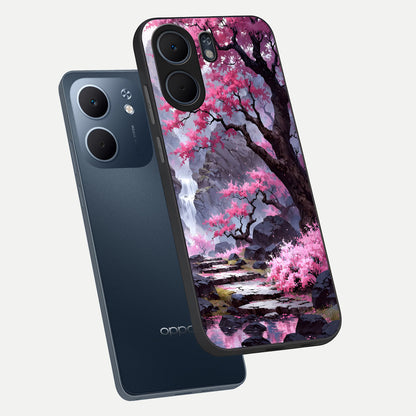  Pink Sunflower Glow phone case For Oppo A5x 5G showing premium glass back cover with detailed artwork