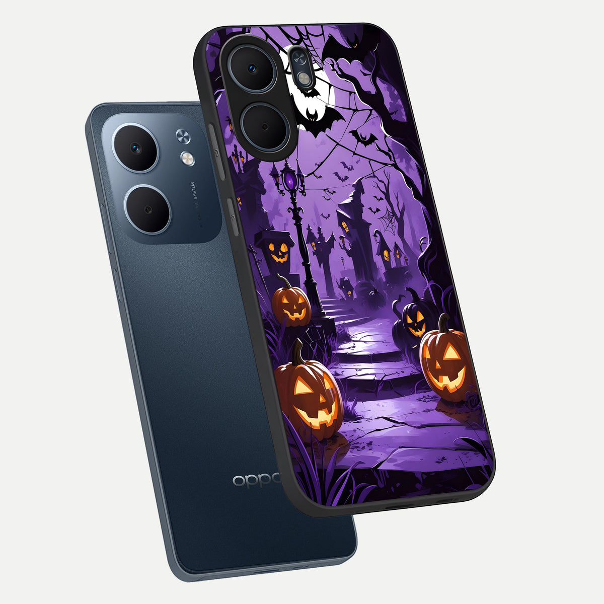  Pumpkin Patch Halloween phone case For Oppo A5x 5G showing premium glass back cover with detailed artwork