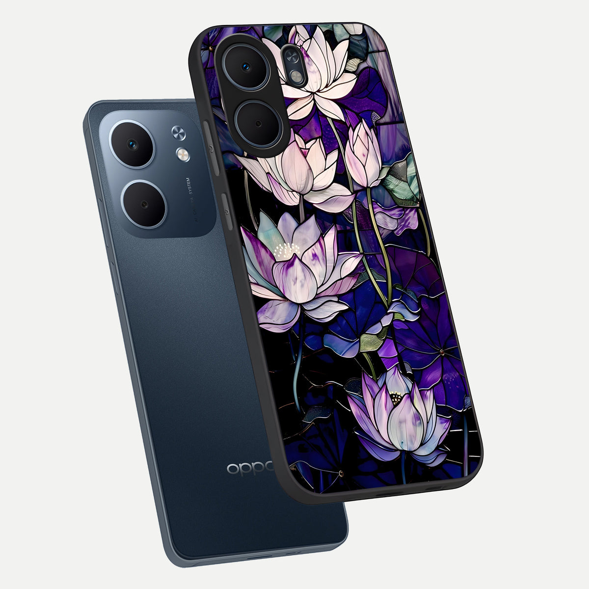  Purple Lotus Pattern phone case For Oppo A5x 5G showing premium glass back cover with detailed artwork
