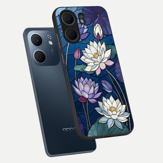  Purple Lotus Stained phone case For Oppo A5x 5G showing premium glass back cover with detailed artwork