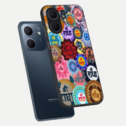  Radha Divine Bloom phone case For Oppo A5x 5G showing premium glass back cover with detailed artwork