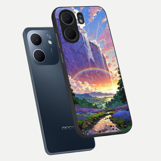  Rainbow Valley Dream phone case For Oppo A5x 5G showing premium glass back cover with detailed artwork